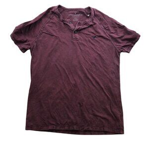 American Eagle Outfitters Men Legend T-Shirt Small Classic Fit Henley Casual Red